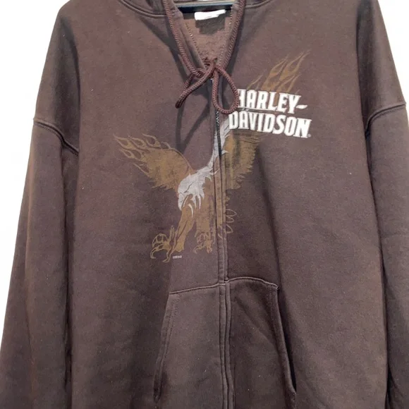 Harley-Davidson Motorcycles Men’s XLL Dark Brown Zip-Up Draw string Hoodie 2009 - Picture 3 of 16